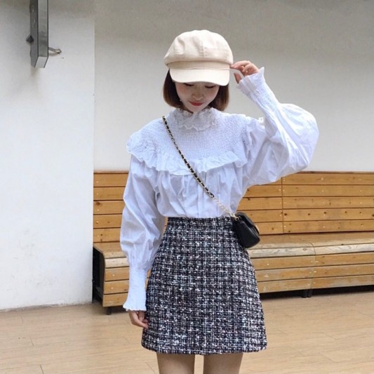 黑色小香风高腰A字半身裙